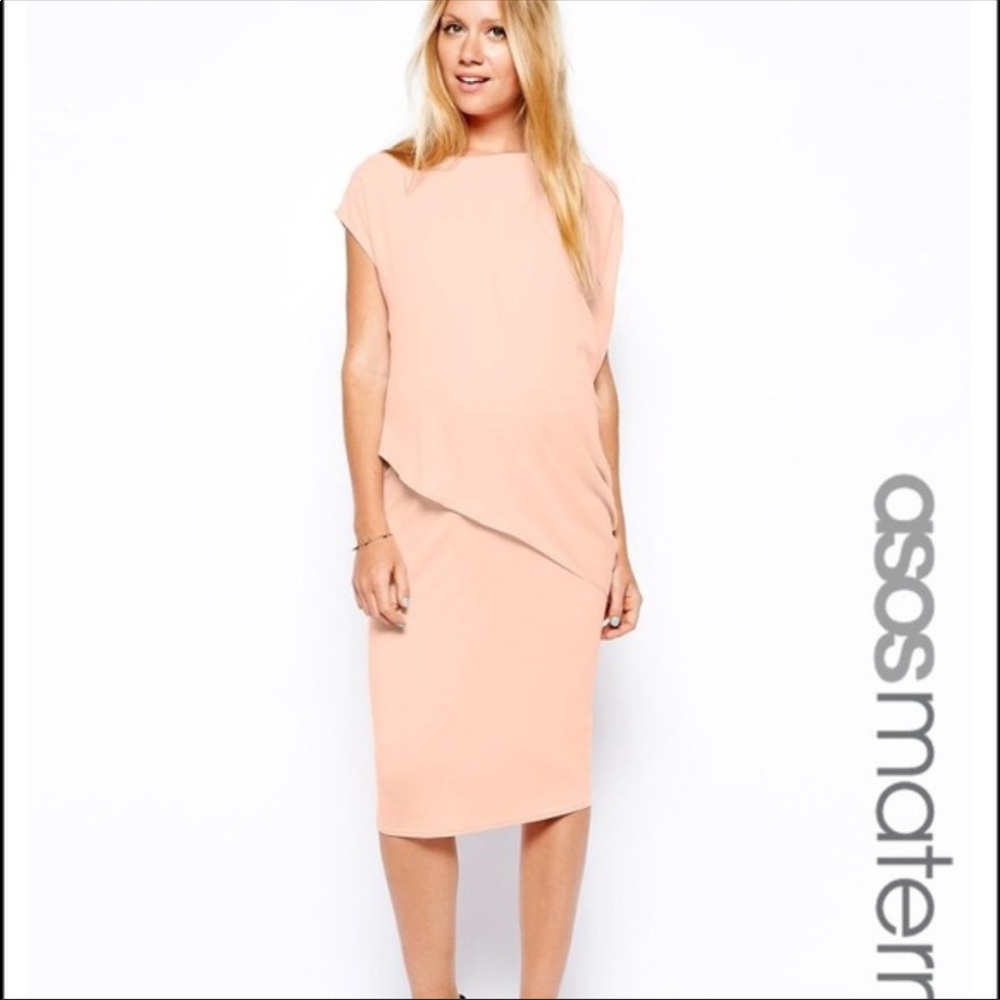 Asks Maternity Light Pink Dress w/ Chiffon Overlay